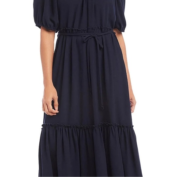 NWT KAREN KANE Short Sleeve Removable Tie Belt Flowy Ruffle Layered Dress - Picture 3 of 4
